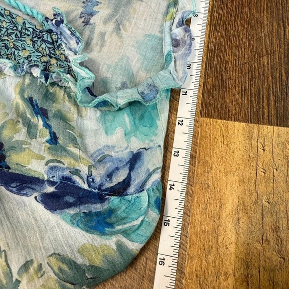 Sundance Floral Dress Sz M Teal Blue Tiered Tassel Tie Cotton Boho Loose Fit - Picture 8 of 8